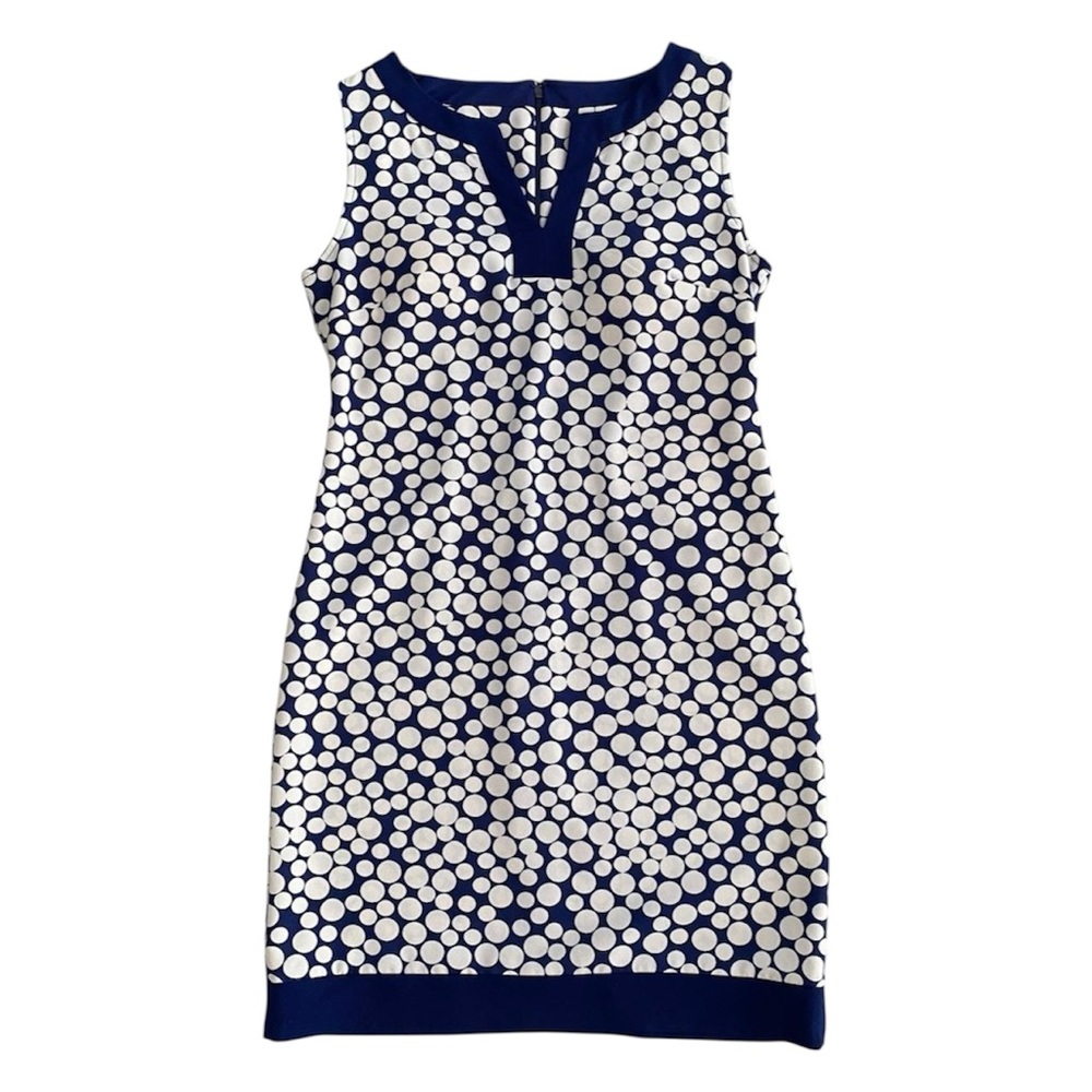 Amanda Lane Polka Dots Sleeveless White & Blue Shift Dress Women's Size 2 Petite